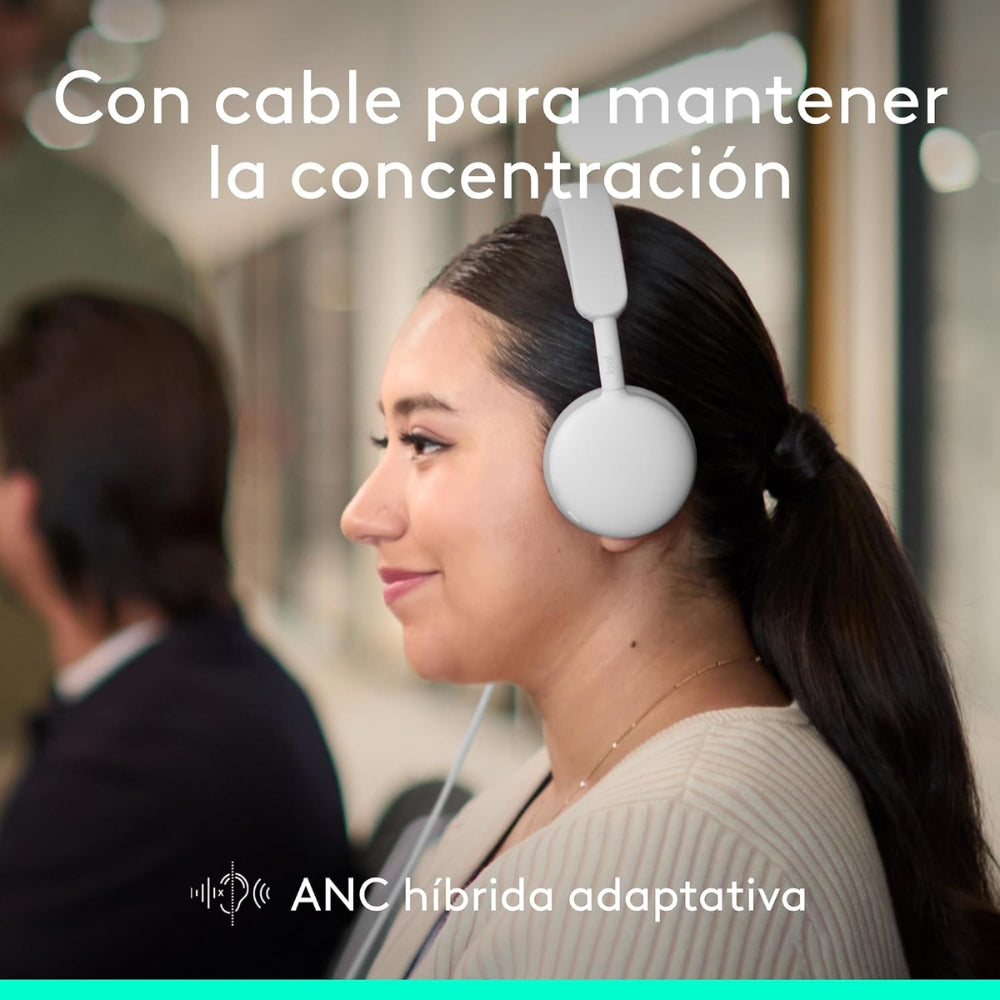 Diadema Profesional Logitech Zone Wireless 2 ES con ANC Híbrida Adaptativa - Blanco Crudo