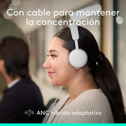 Diadema Profesional Logitech Zone Wireless 2 ES con ANC Híbrida Adaptativa - Blanco Crudo