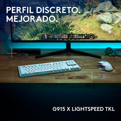Teclado Gamer Logitech G915 X Lightspeed Tkl / Mecánico Slim - Blanco + Mouse Gamer Inalámbrico Logitech G309 LIGHTSPEED Bluetooth Sensor HERO 25K - Blanco