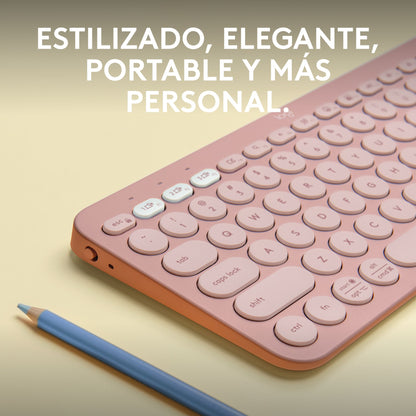 Teclado Bluetooth Logitech Pebble Keys 2 K380s Multidispositivo + Logitech M240 Silencioso Ratón Bluetooth Inalámbrico - Rosa