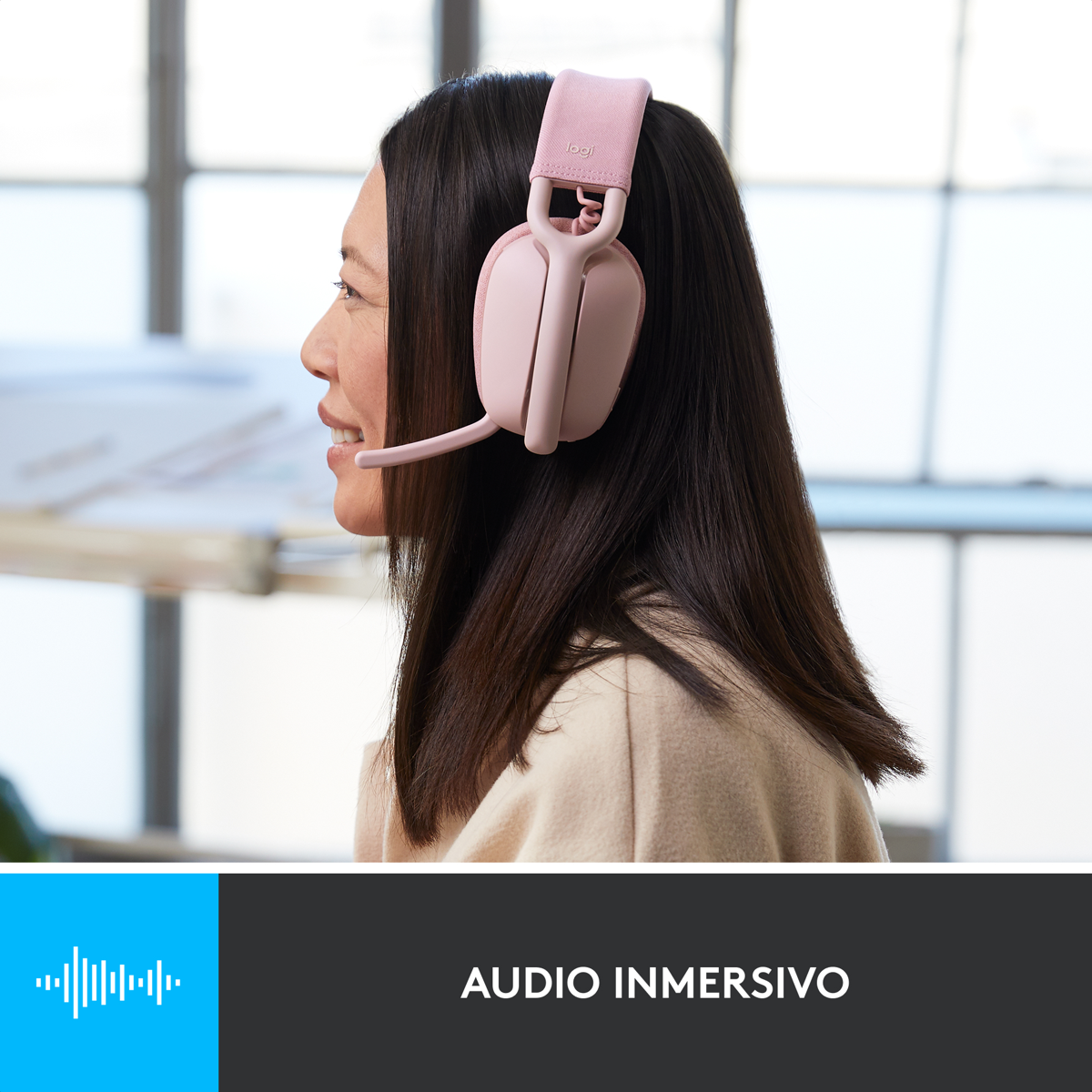 Diadema Profesional Bluetooth Logitech Zone Vibe 100 Micrófono Flip-to-Mute + Mouse Inalámbrico Avanzado Logitech MX Master 4 Recargable Bluetooth/Bolt - Rosa + Obsequio Estuche