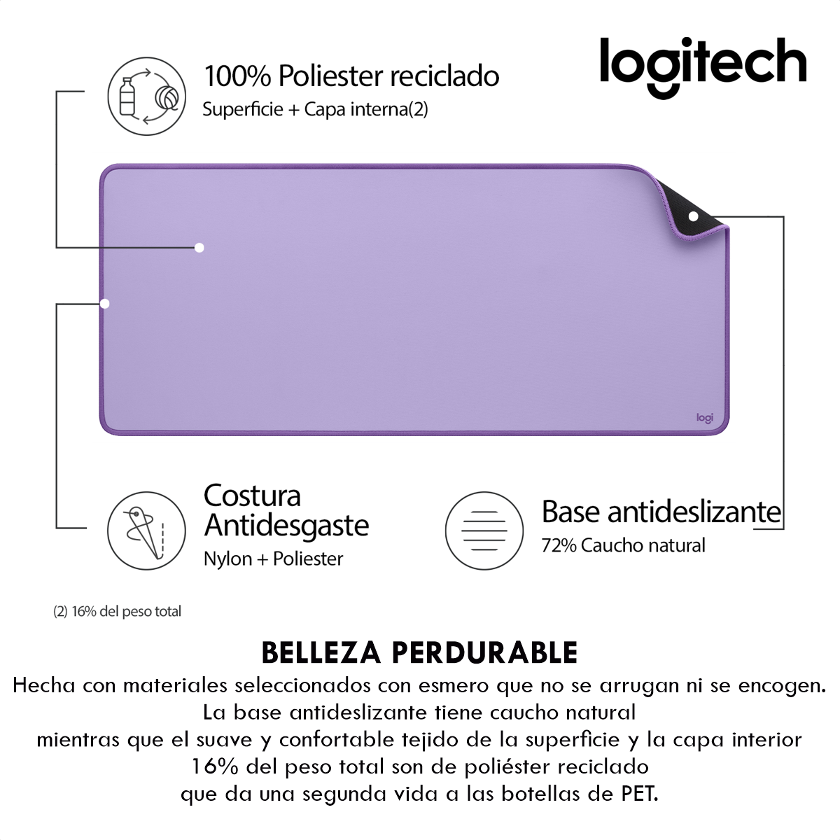 Combo Inalámbrico Logitech Teclado Wave Keys + Mouse Ergonomico Lift + Padmouse DeskMat Lila