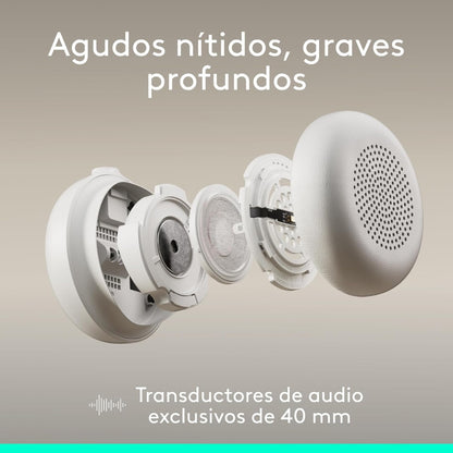 Diadema Profesional Logitech Zone Wireless 2 ES con ANC Híbrida Adaptativa - Blanco Crudo