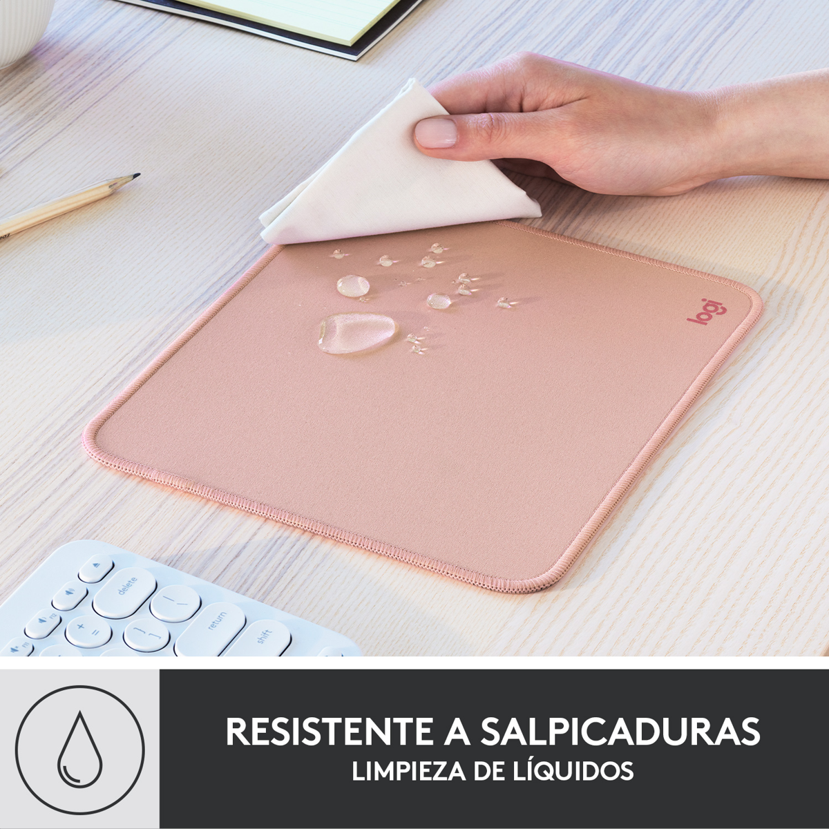 Teclado Mecánico Bluetooth Logitech POP Keys con Teclas de Emojis - Heartbreaker + Mouse Logitech Pebble 2 M350s, Bluetooth Multidispositivo + Mouse Pad Logitech Studio Series - Rosa