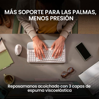 Combo Inalámbrico Logitech Teclado Wave Keys + Mouse Ergonomico Lift + Padmouse DeskMat Lila