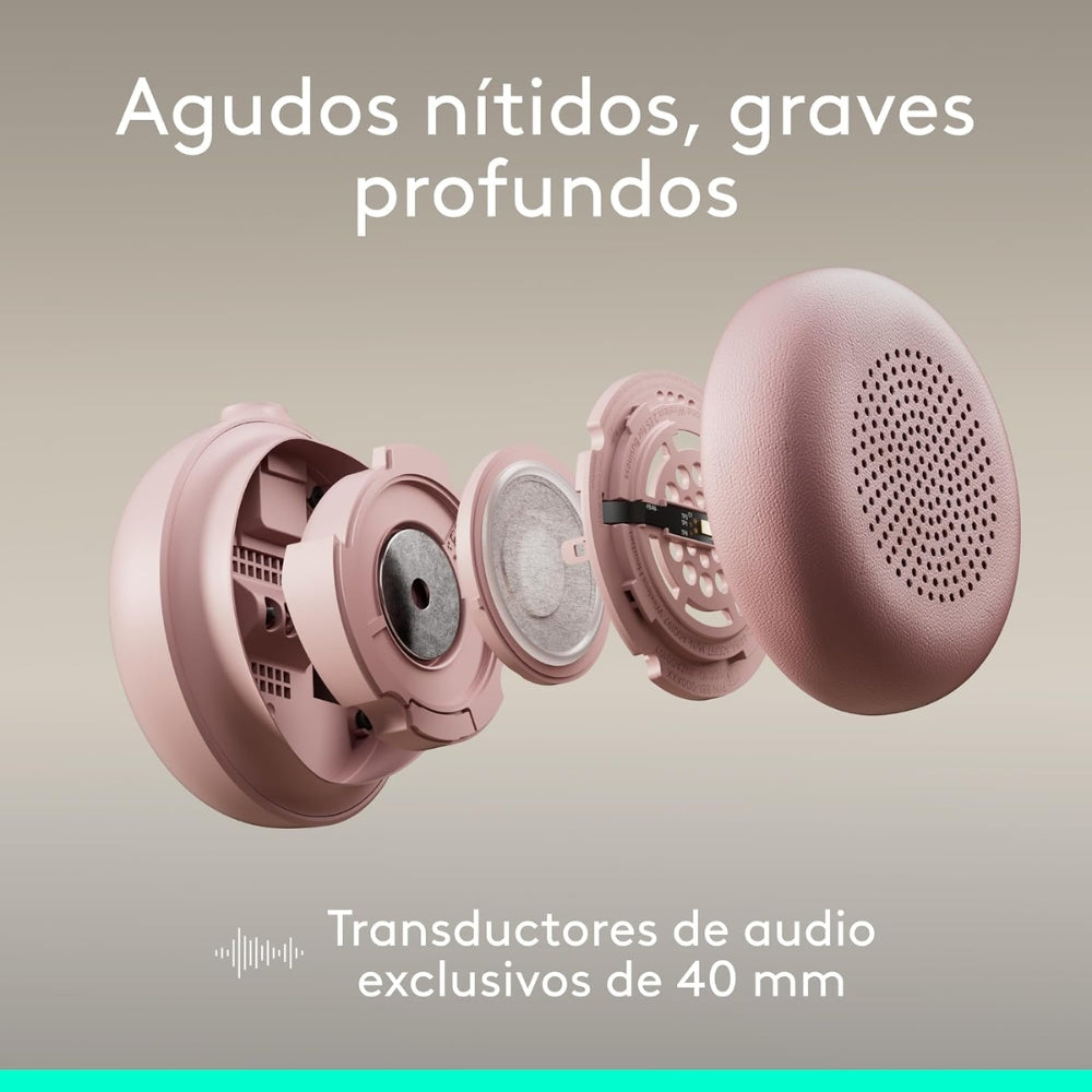 Diadema Profesional Logitech Zone Wireless 2 ES con ANC Híbrida Adaptativa - Rosado