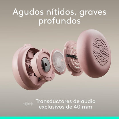 Diadema Profesional Logitech Zone Wireless 2 ES con ANC Híbrida Adaptativa - Rosado