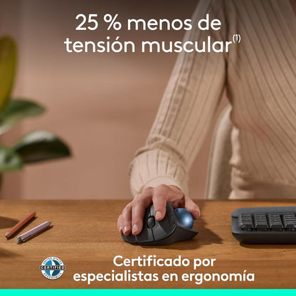 Teclado Ergonómico Inalámbrico Logitech Wave Keys + Mouse Trackball Inalámbrico Logitech Ergo M575S Ergonómico Bluetooth/Bolt + Obsequio Soporte