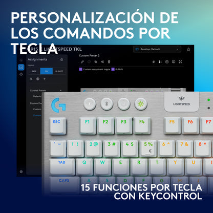 Teclado Gamer Logitech G915 X Lightspeed Tkl / Mecánico Slim - Blanco + Mouse Gamer Inalámbrico Logitech G309 LIGHTSPEED Bluetooth Sensor HERO 25K - Blanco