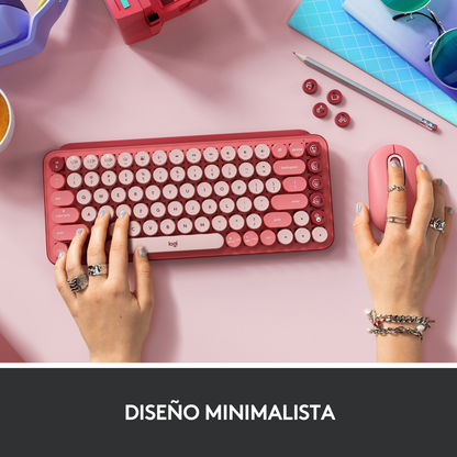 Teclado Mecánico Bluetooth Logitech POP Keys con Teclas de Emojis - Heartbreaker + Mouse Logitech Pebble 2 M350s, Bluetooth Multidispositivo + Mouse Pad Logitech Studio Series - Rosa