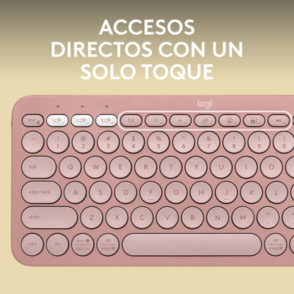 Teclado Bluetooth Logitech Pebble Keys 2 K380s Multidispositivo + Logitech M240 Silencioso Ratón Bluetooth Inalámbrico - Rosa