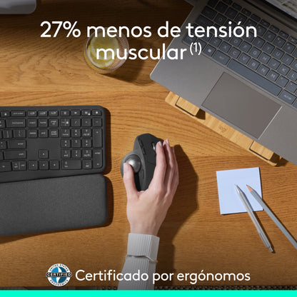 Teclado Ergonómico Inalámbrico Logitech Wave Keys + Mouse Trackball Avanzado Logitech MX Ergo S, Inalámbrico Bluetooth/Bolt + Obsequio Soporte