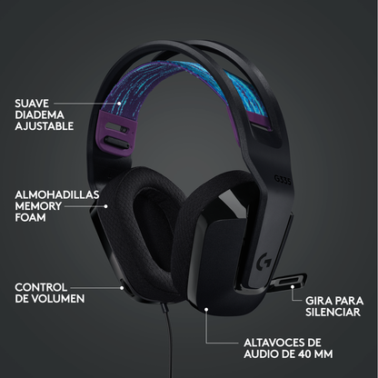 Mouse Gamer Logitech G203 RGB LIGHTSYNC, 6 Botones 8.000 DPI - Negro + Auriculares Gamer Logitech G335 con Cable y Micrófono para PC, Xbox, Playstation - Negro