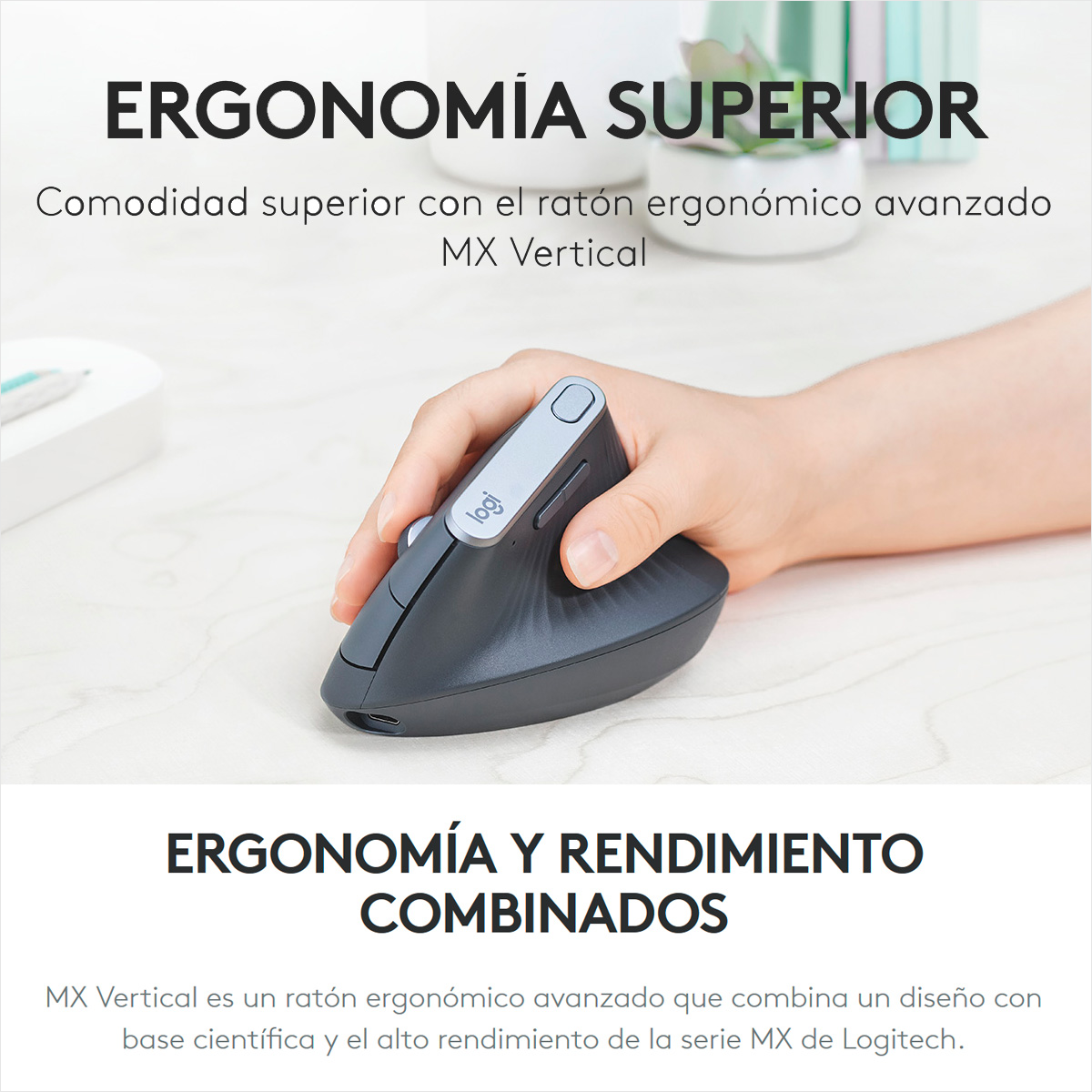 Mouse Ergonómico Avanzado Logitech MX Vertical Inalámbrico Bluetooth Recargable + Mouse Pad Logitech Studio Series