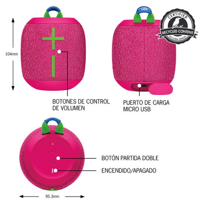 Parlante Impermeable Bluetooth Ultimate Ears Wonderboom 3, Rosa