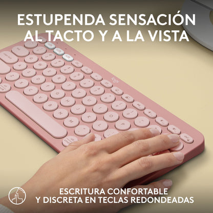 Teclado Bluetooth Logitech Pebble Keys 2 K380s Multidispositivo + Logitech M240 Silencioso Ratón Bluetooth Inalámbrico - Rosa
