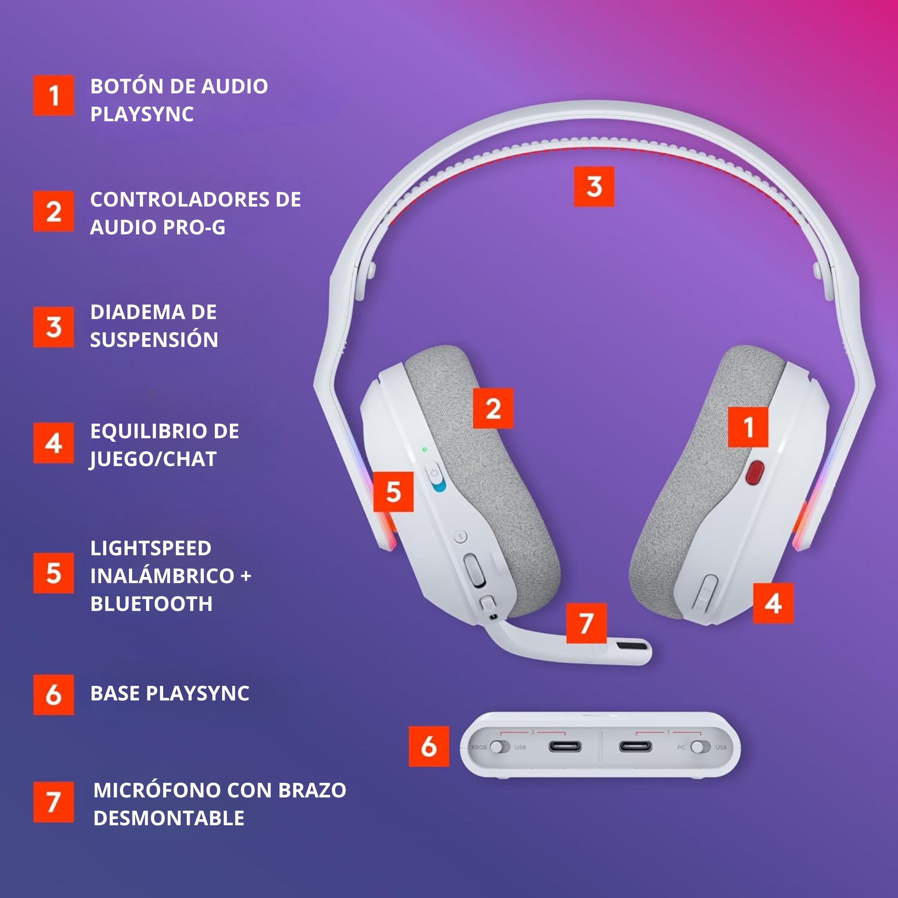 Diadema Gamer Logitech G A20X Lightspeed para PS5, Xbox, Switch, PC, Blanco + Obsequio Soporte para Diadema