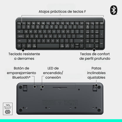 Teclado Bluetooth Inalámbrico Logitech K250 Compacto + Logitech M240 Silencioso Ratón Bluetooth Inalámbrico - Negro