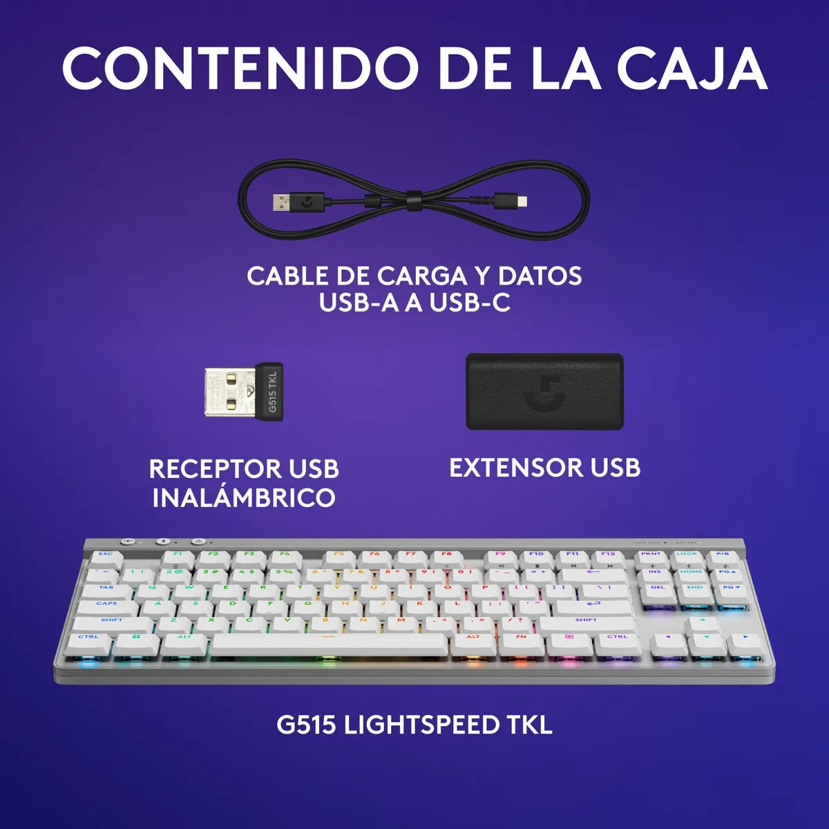 Teclado Gamer Inalámbrico, Logitech G515 Lightspeed Tkl, Blanco