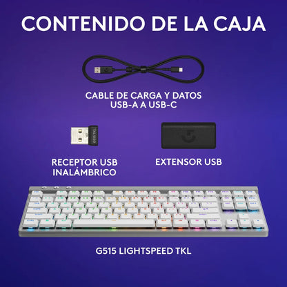 Teclado Gamer Inalámbrico, Logitech G515 Lightspeed Tkl, Blanco