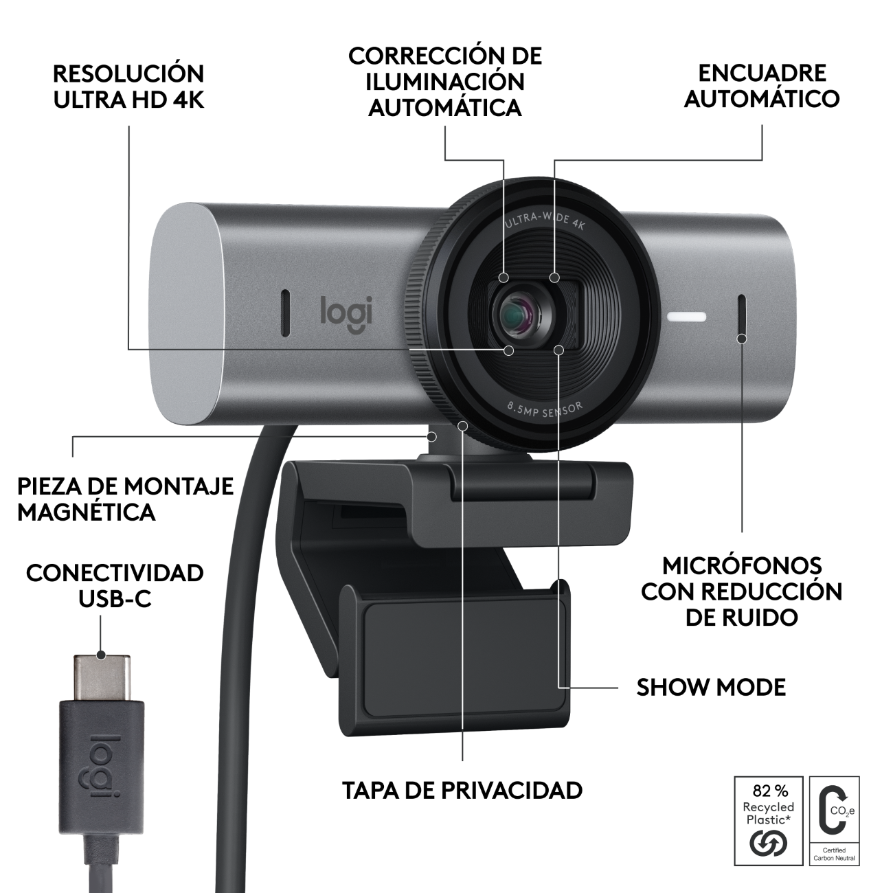 Cámara Web Logitech MX Brio 705 for Business 4K Premium con IA