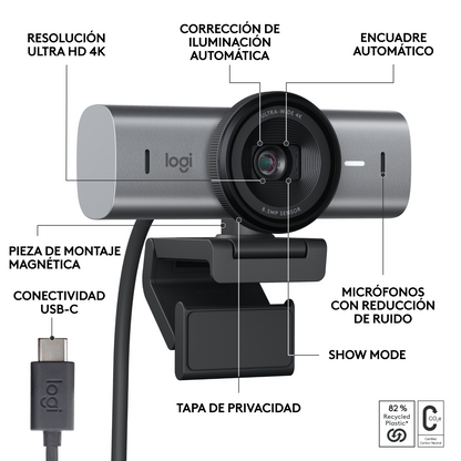 Cámara Web Logitech MX Brio 705 for Business 4K Premium con IA