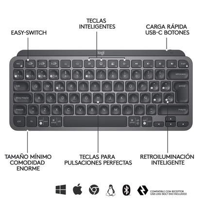 Combo Logitech Teclado Mx Keys Mini + Mouse Mx Anywhere 3s Grafito