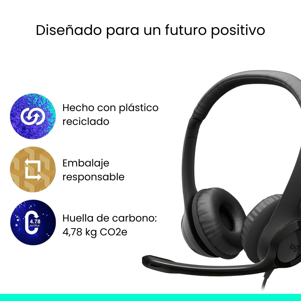 Auriculares con Micrófono USB-C Logitech H390 con Controles en el Cable - Negro