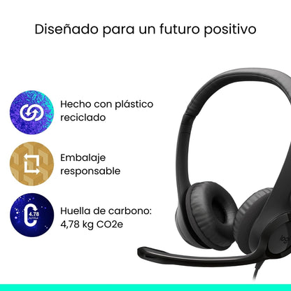 Auriculares con Micrófono USB-C Logitech H390 con Controles en el Cable - Negro