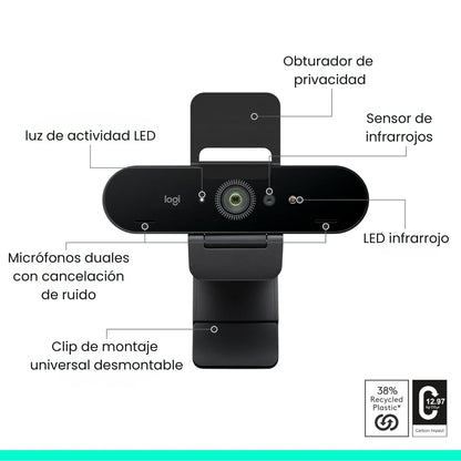 Logitech Brio, Ultra Hd Pro Webcam 4k / Rightlight 3 Con Hdr