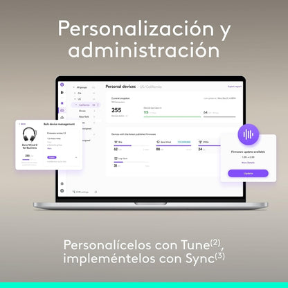 Diadema Profesional Logitech Zone Wireless 2 ES con ANC Híbrida Adaptativa - Blanco Crudo