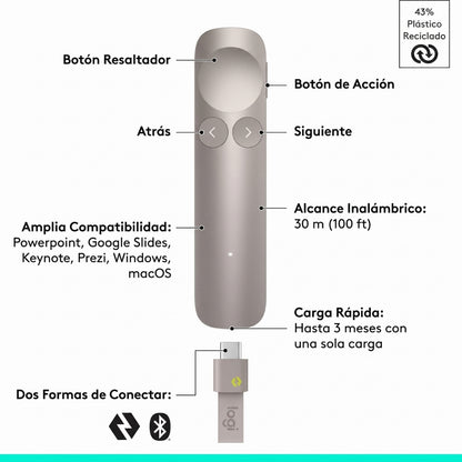 Presentador Inalambrico Logitech Spotlight 2 BT, USB-C - Arena