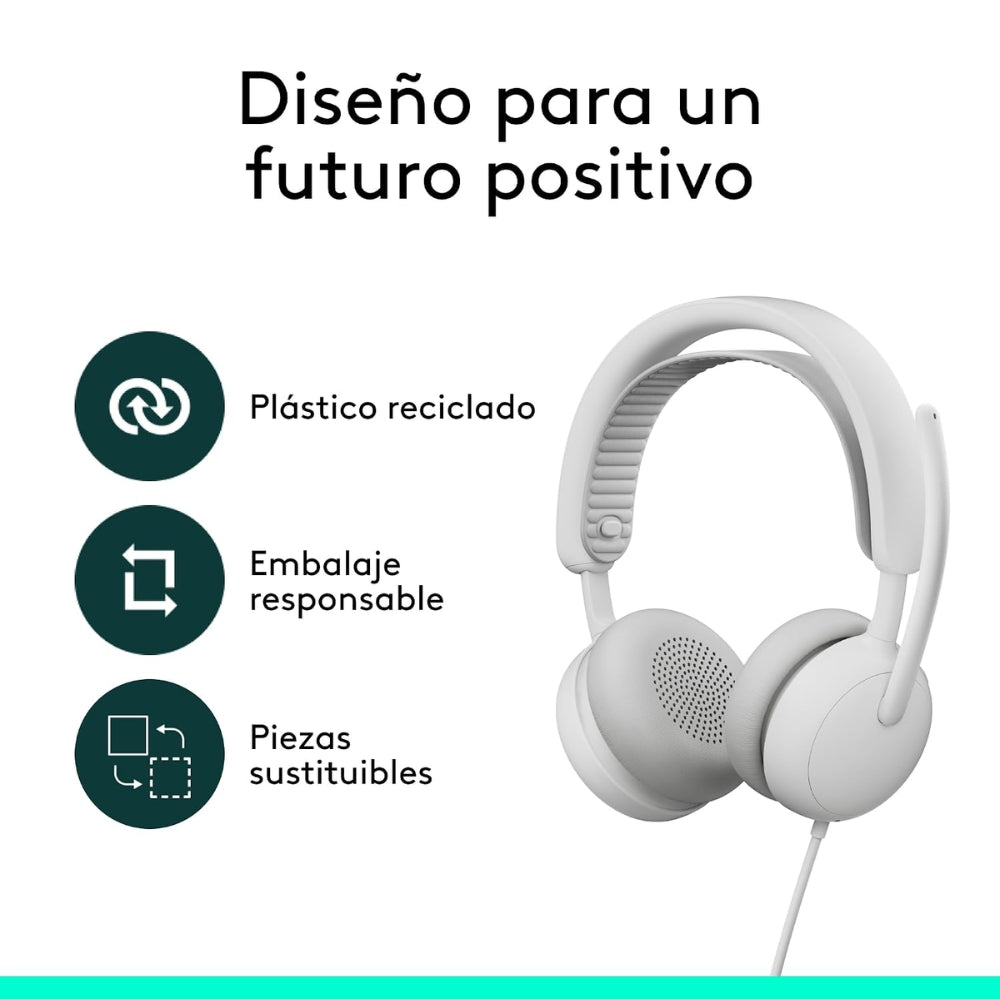 Diadema Profesional Logitech Zone Wireless 2 ES con ANC Híbrida Adaptativa - Blanco Crudo