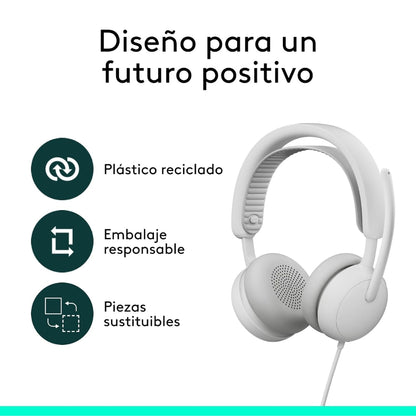 Diadema Profesional Logitech Zone Wireless 2 ES con ANC Híbrida Adaptativa - Blanco Crudo