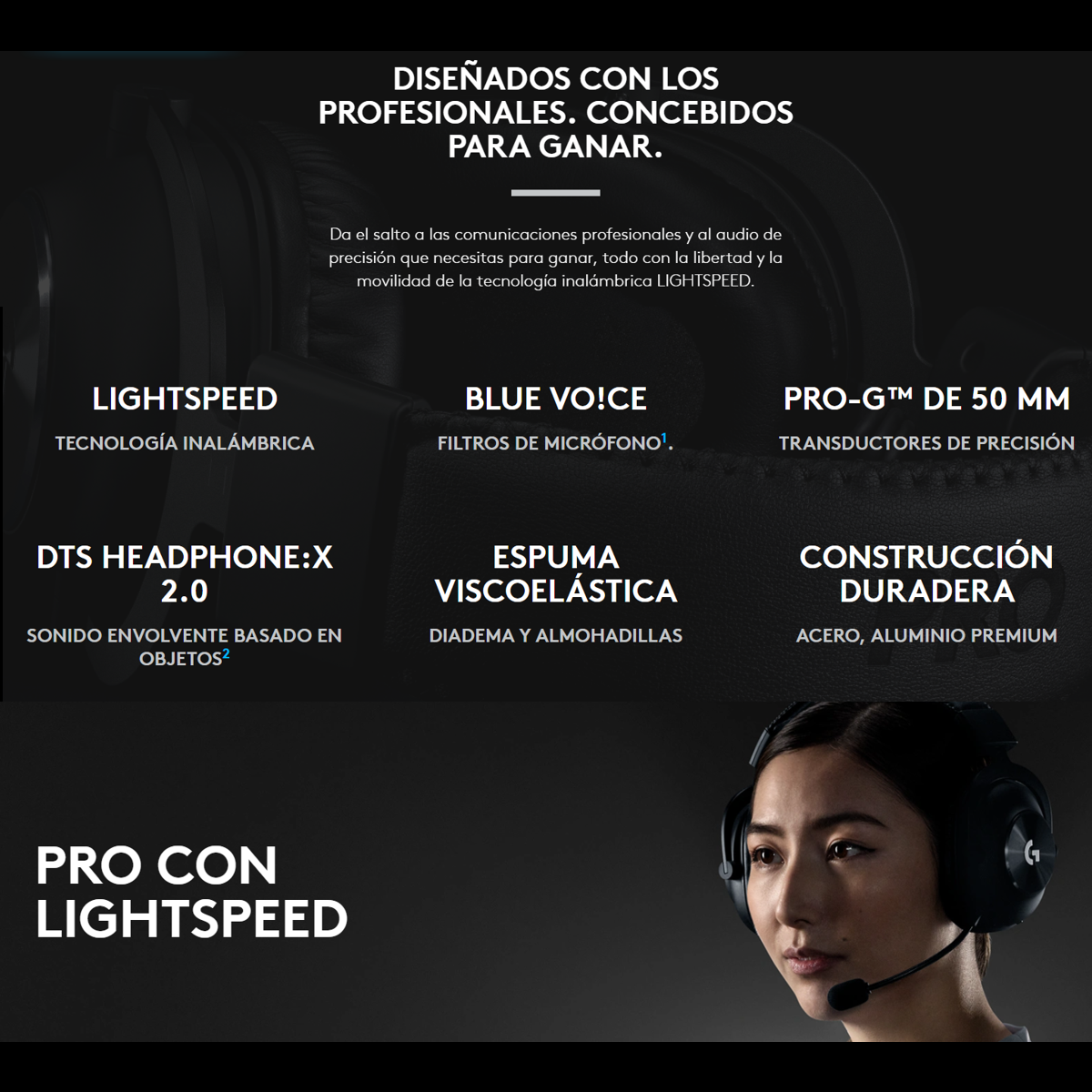 Diadema Gamer Profesional Logitech G Pro X Wireless 7.1 Dts, Negro