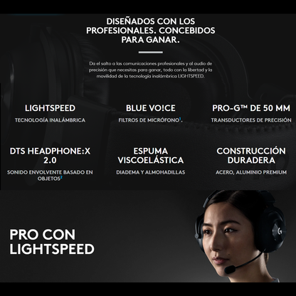 Diadema Gamer Profesional Logitech G Pro X Wireless 7.1 Dts, Negro