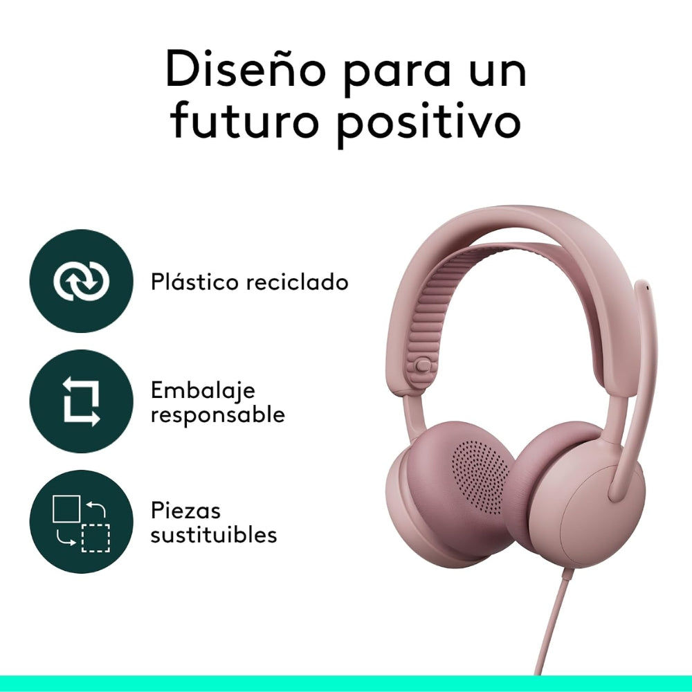 Diadema Profesional Logitech Zone Wireless 2 ES con ANC Híbrida Adaptativa - Rosado