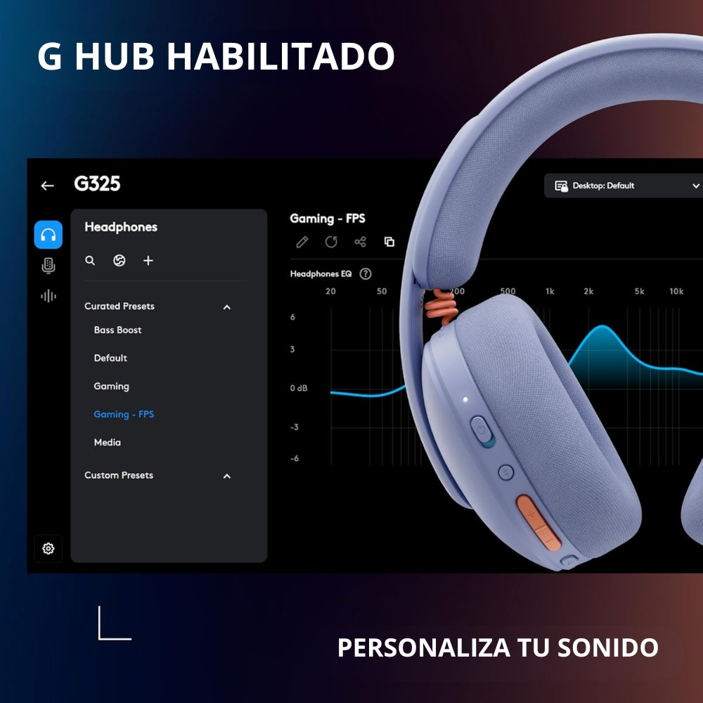Auriculares Gamer Inalámbricos Logitech G325 LIGHTSPEED Bluetooth PC/PS5/Switch/Xbox - Lila + Obsequio Soporte para Diadema