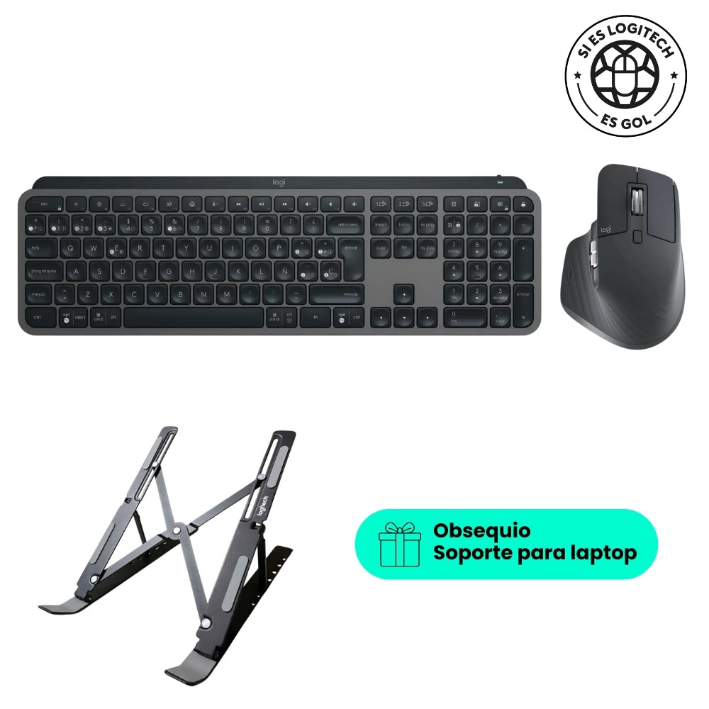 Combo Avanzado Logitech: Teclado MX Keys S + Mouse MX Master 3S Edición Bluetooth + Obsequio Soporte para Laptop