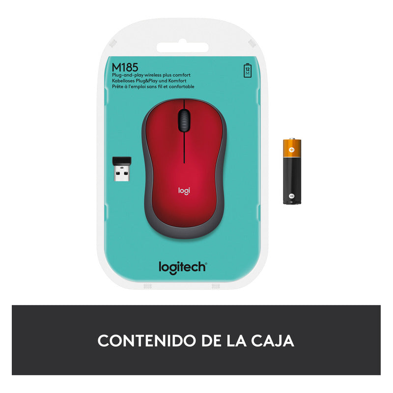 Mouse Inalámbrico Logitech M185, Win Mac Chrome Linux Rojo