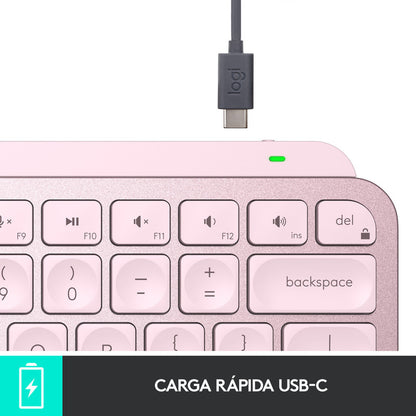 Teclado Avanzado Logitech Mx Keys Mini, Recargable, Rosado
