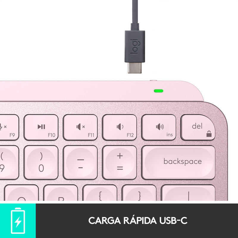 Teclado Avanzado Logitech Mx Keys Mini, Recargable, Rosado
