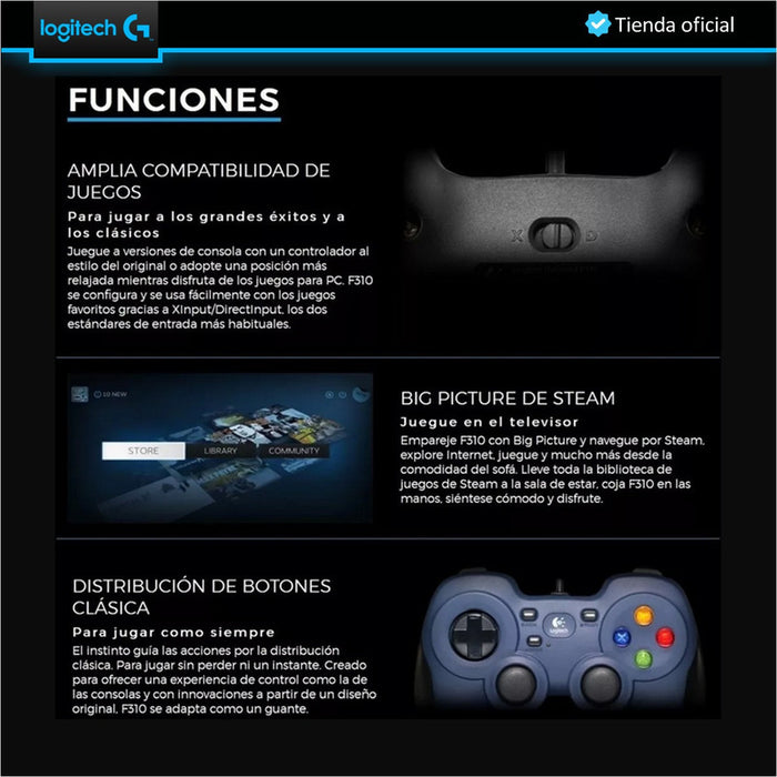 Gamepad USB Logitech F310 Programable para PC y Android TV – Logitech ...