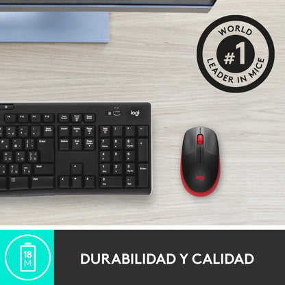 Mouse Inalámbrico Full-size Logitech M190, Negro / Rojo