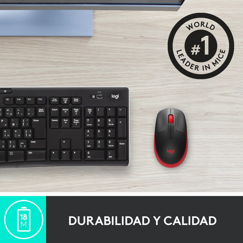Mouse Inalámbrico Full-size Logitech M190, Negro / Rojo