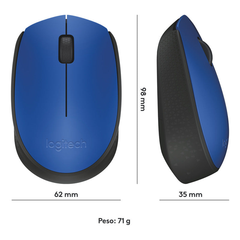Mouse Inalámbrico Logitech M170 con Diseño Ambidiestro y Portátil, Azul/Negro