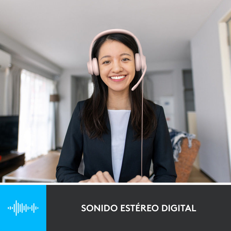 Diadema Usb Logitech H390, Mic Sin Ruido Y Controles, Rosa