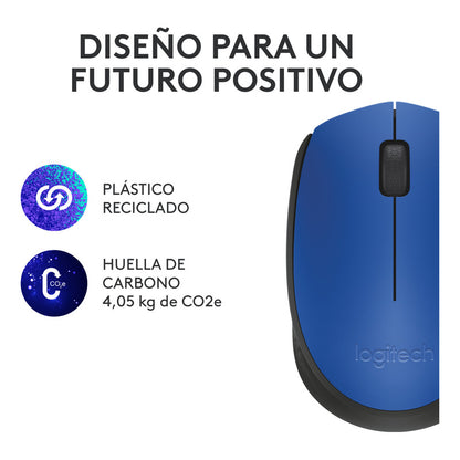 Mouse Inalámbrico Logitech M170 con Diseño Ambidiestro y Portátil, Azul/Negro