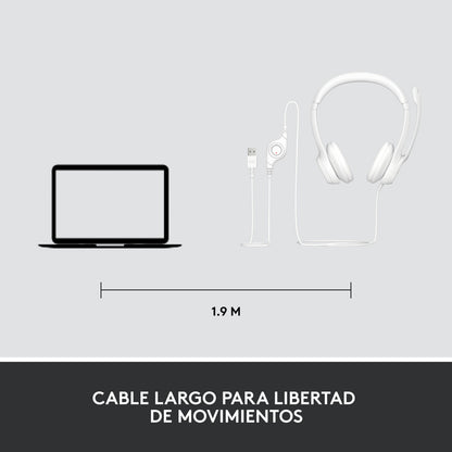Diadema Usb Logitech H390, Mic Sin Ruido Y Controles, Blanco