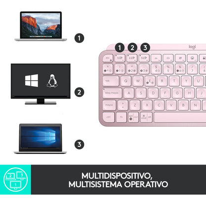 Teclado Avanzado Logitech Mx Keys Mini, Recargable, Rosado